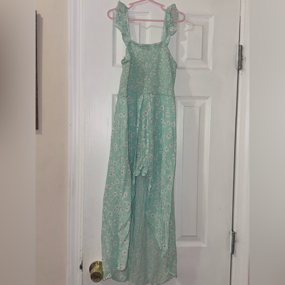 Art Class Girls Floral Walkthrough Jumpsuit Size L 10/12 Green Ruffle Maxi